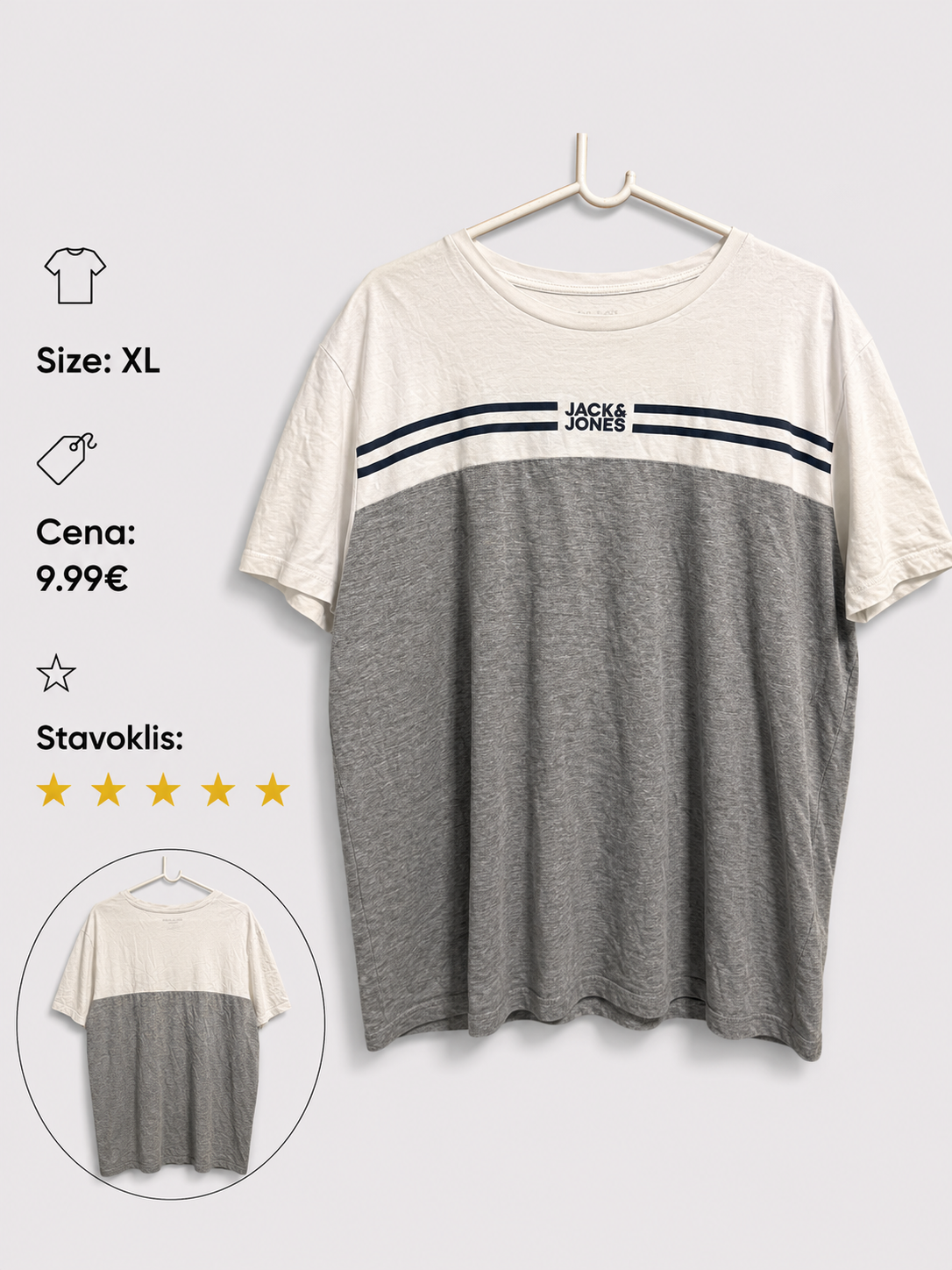 Jack & Jones T-krekls XL – Balts/Pelēks