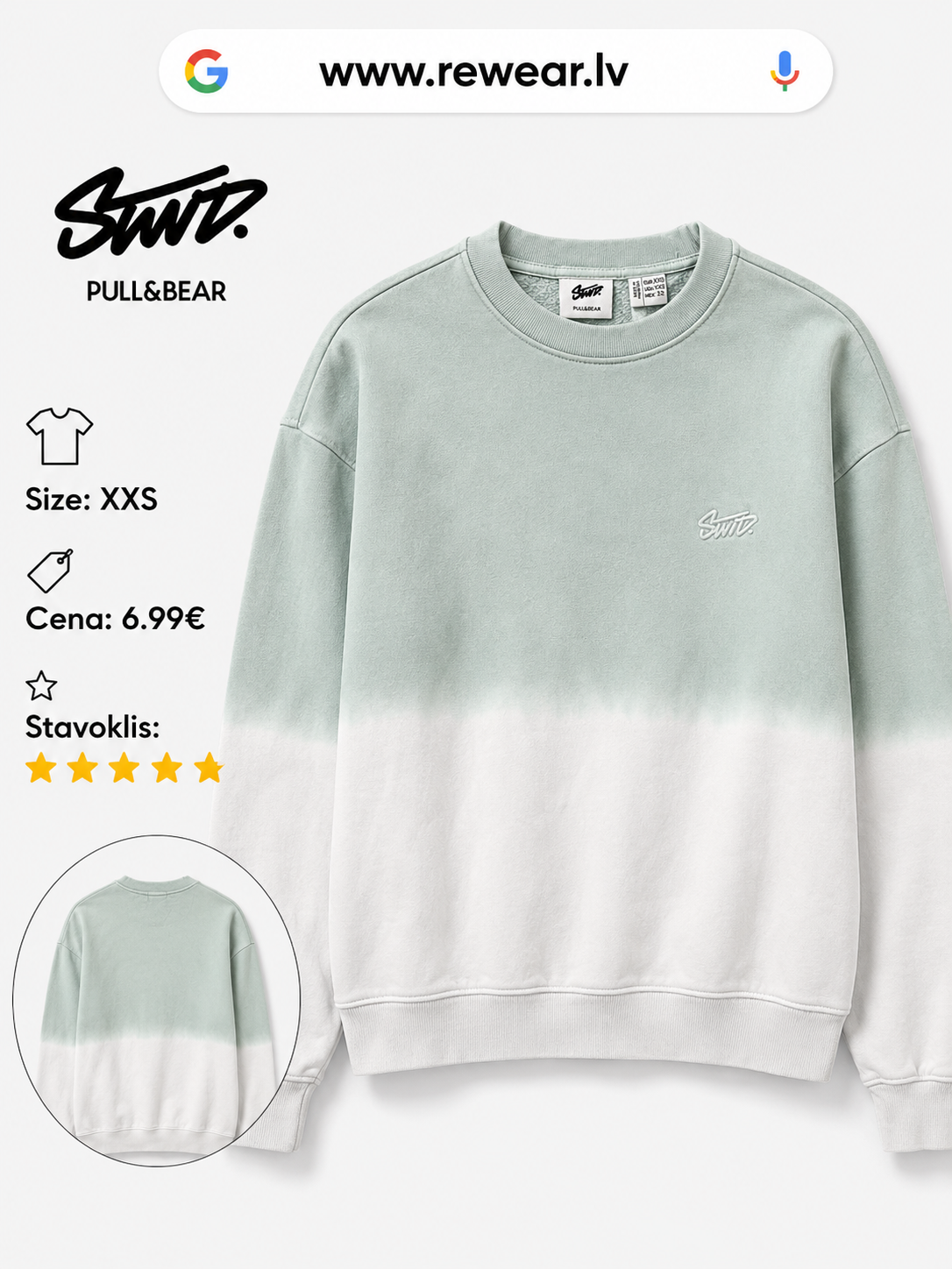 Pull&Bear STWD Ombre Sweatshirt Mint/White | XXS